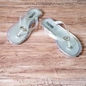 Michael Kors Silver Glitter Jelly Flip Flops
